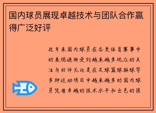 国内球员展现卓越技术与团队合作赢得广泛好评